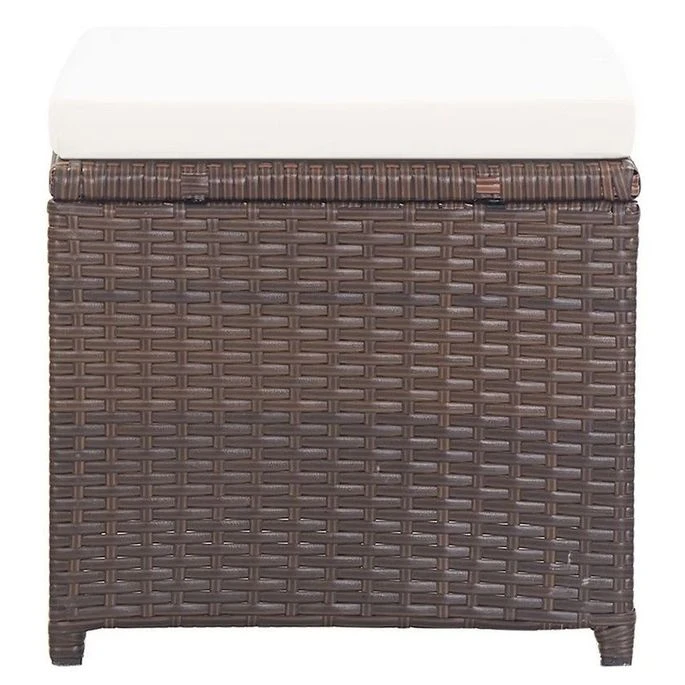 Tabouret De Jardin Tissu Crème Et Résine Marron Reli - Lot De 2 2 Tabouret De Jardin Tissu Crème Et Résine Marron Reli - Lot De 2 – Image 2