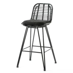 Tabouret Haut De Jardin Rotin Synthétique Et Métal Noir Ousfa