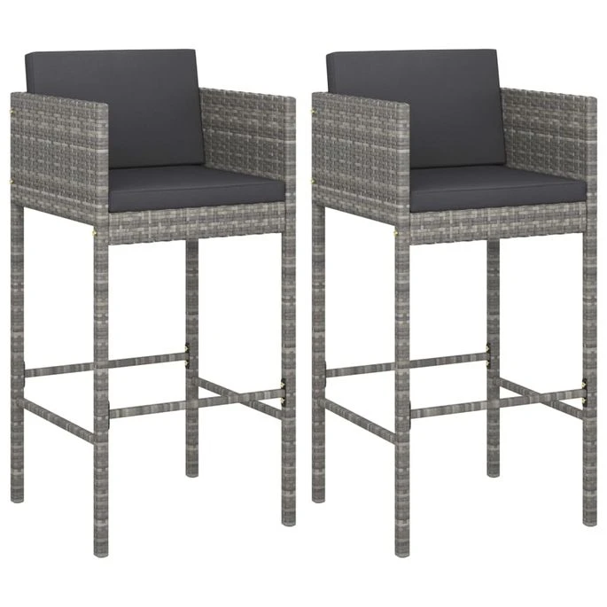 Tabourets De Bar 2 Pcs Avec Coussins Gris Résine Tressée 1 Tabourets De Bar 2 Pcs Avec Coussins Gris Résine Tressée