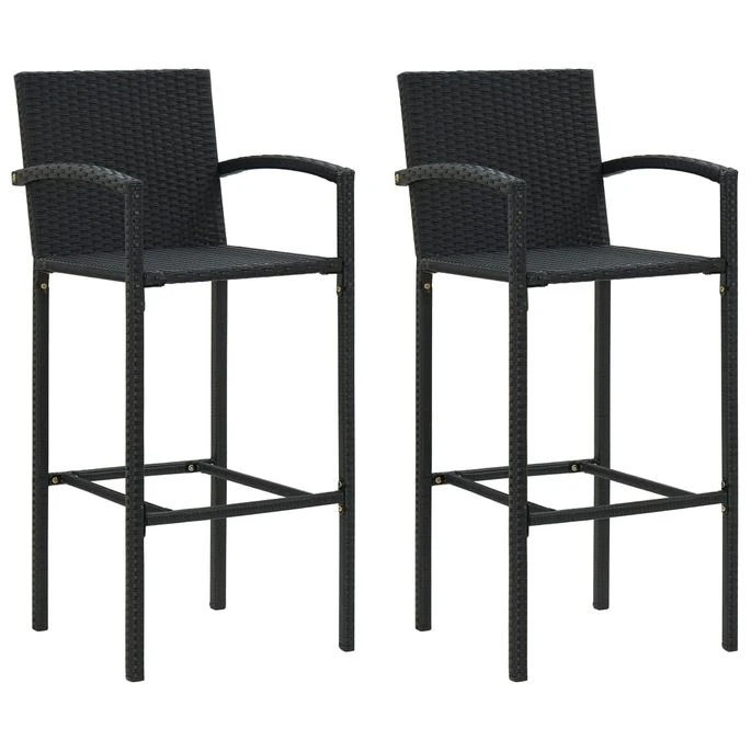 Tabourets De Bar 2 Pcs Noir Résine Tressée 1 Tabourets De Bar 2 Pcs Noir Résine Tressée