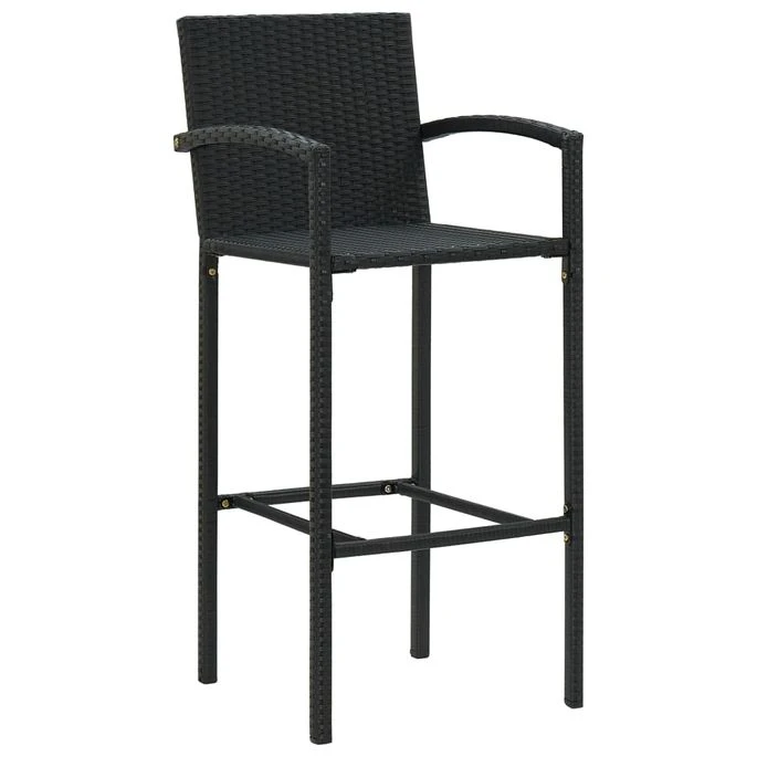 Tabourets De Bar 2 Pcs Noir Résine Tressée 2 Tabourets De Bar 2 Pcs Noir Résine Tressée – Image 2