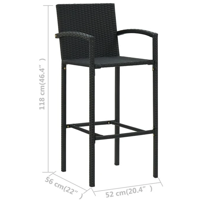 Tabourets De Bar 2 Pcs Noir Résine Tressée 8 Tabourets De Bar 2 Pcs Noir Résine Tressée – Image 8