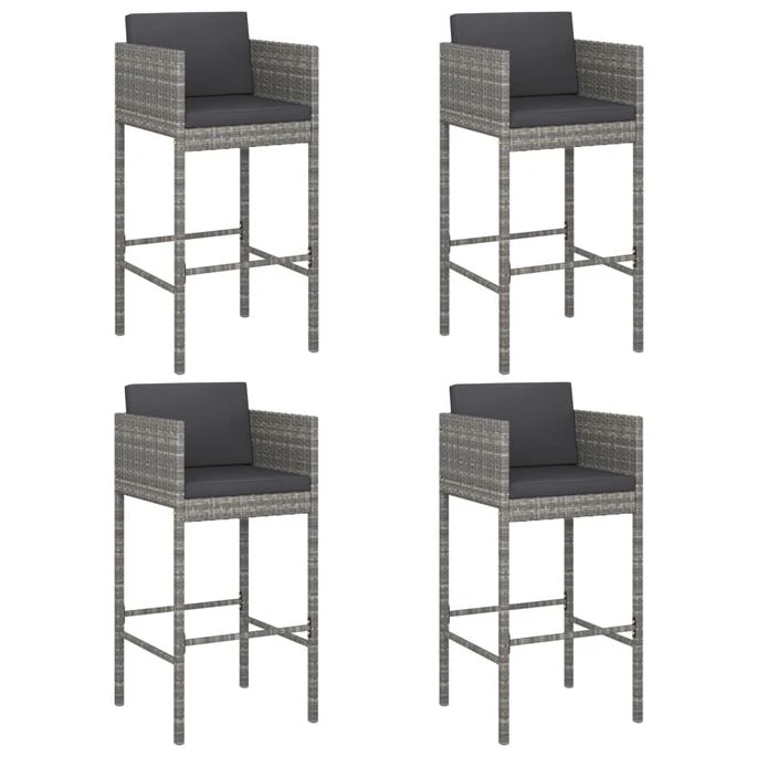 Tabourets De Bar 4 Pcs Avec Coussins Gris Résine Tressée 1 Tabourets De Bar 4 Pcs Avec Coussins Gris Résine Tressée