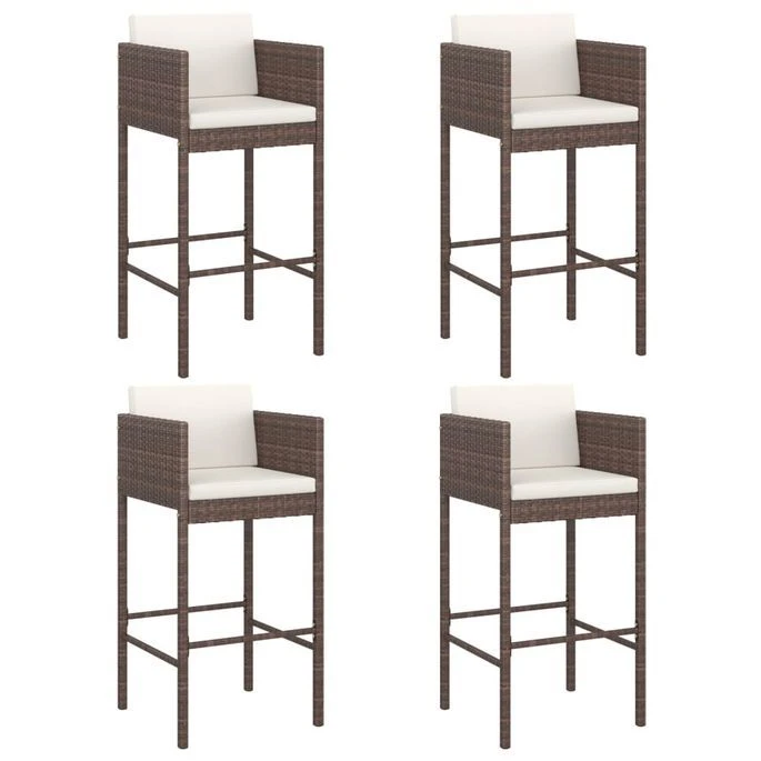 Tabourets De Bar 4 Pcs Avec Coussins Marron Résine Tressée 1 Tabourets De Bar 4 Pcs Avec Coussins Marron Résine Tressée