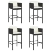 Tabourets De Bar 4 Pcs Avec Coussins Noir Résine Tressée