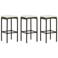Tabourets De Bar Avec Coussins 3 Pcs Marron Résine Tressée