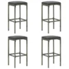 Tabourets De Bar Avec Coussins 4 Pcs Gris Résine Tressée