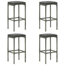 Tabourets De Bar Avec Coussins 4 Pcs Gris Résine Tressée