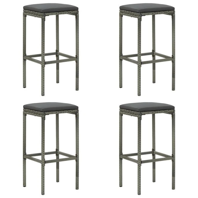 Tabourets De Bar Avec Coussins 4 Pcs Gris Résine Tressée 1 Tabourets De Bar Avec Coussins 4 Pcs Gris Résine Tressée