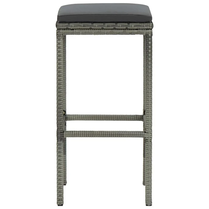 Tabourets De Bar Avec Coussins 4 Pcs Gris Résine Tressée 4 Tabourets De Bar Avec Coussins 4 Pcs Gris Résine Tressée – Image 4