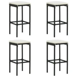 Tabourets De Bar Avec Coussins 4 Pcs Noir Résine Tressée