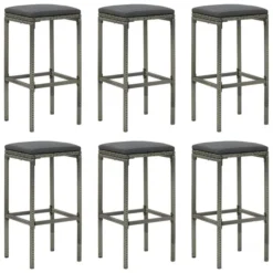 Tabourets De Bar Avec Coussins 6 Pcs Gris Résine Tressée