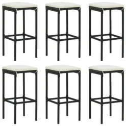 Tabourets De Bar Avec Coussins 6 Pcs Noir Résine Tressée